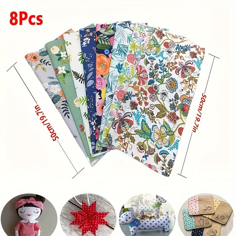 8pcs 100% Cotton Fabric Bundle Squares for Quilting DIY Patchwork