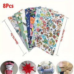 8pcs 100% Cotton Fabric Bundle Squares for Quilting DIY Patchwork