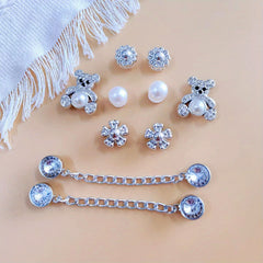 12pcs Hole Shoes Decoration Set Silver Bear Heart Rhinestone Chain