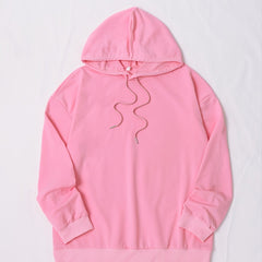 Women's Retro Solid Drawstring Hooded Loose Hoodie