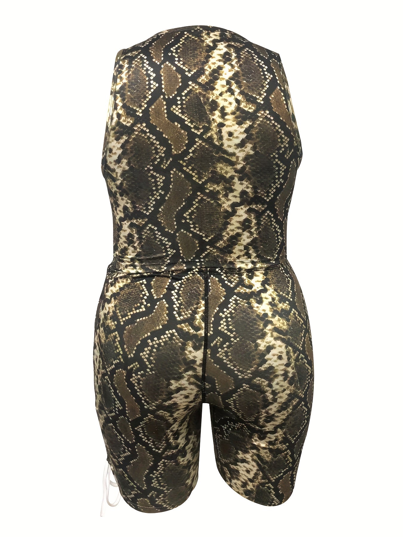 Snake Skin Print Cut Out Drawstring Lace Up Tank Top & Shorts Set