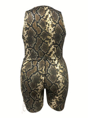 Snake Skin Print Cut Out Drawstring Lace Up Tank Top & Shorts Set