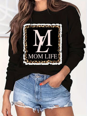 Mom Life Print Loose Sweatshirt Women's Clothing