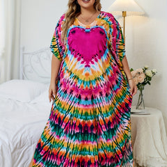 Boho Cover Up Women's Plus Tie Dye Print Split Maxi Beach Cover Up