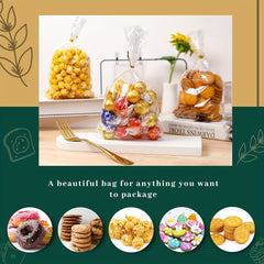 100pcs Transparent Snack Bags + Twist Ties for Cookies, Candy, Party Gifts