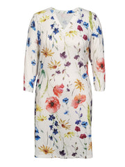 Floral Print Half Sleeve V Neck Stretch Dress