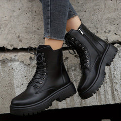 Women's Lace Up Short Boots Side Zipper Solid Casual Shoes