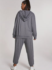 Hooded Sweatshirt & Joggers Set Solid Long Sleeve Outfits