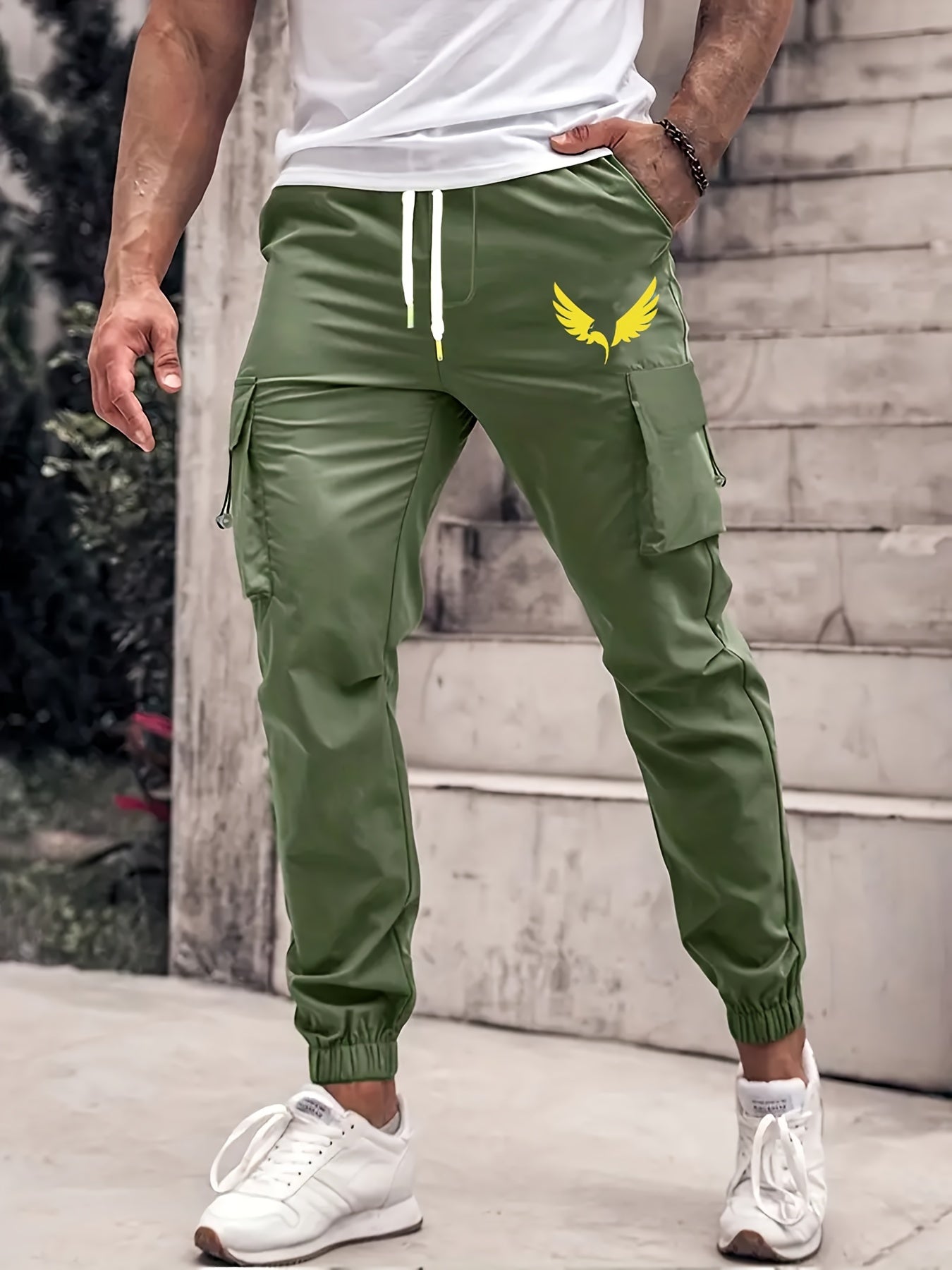 Eagle Pattern Cargo Pants Men's Flap Pocket Trousers