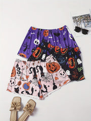 3 Pack Plus Size Y2K Halloween Pajama Bottoms Set: Pumpkin & Skull Print