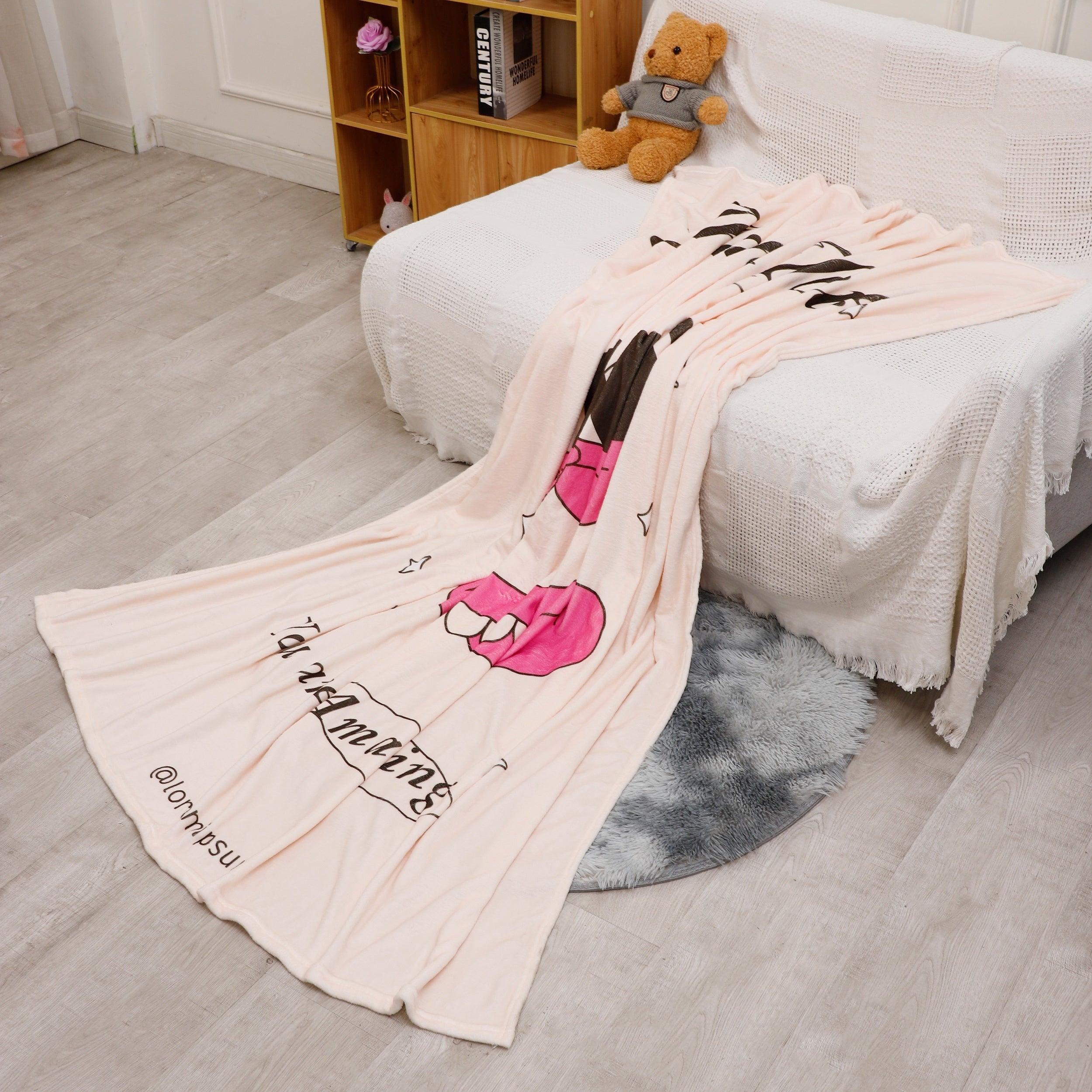 Warm Thank You Printed Flannel Blanket for Sofa Office Bed Camping & Travel