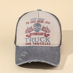 Skull Truck Print Baseball Cap Vintage Washed Distressed Ripped Dad Hats