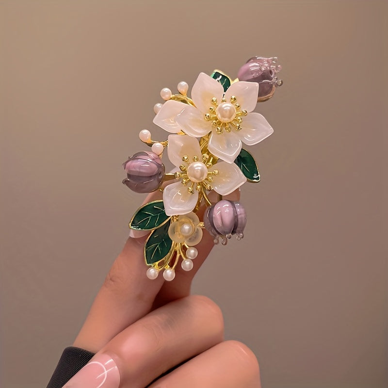 1pc Everything Goes Well Faux Pearl Hair Clip Women's Flower Spring Clip