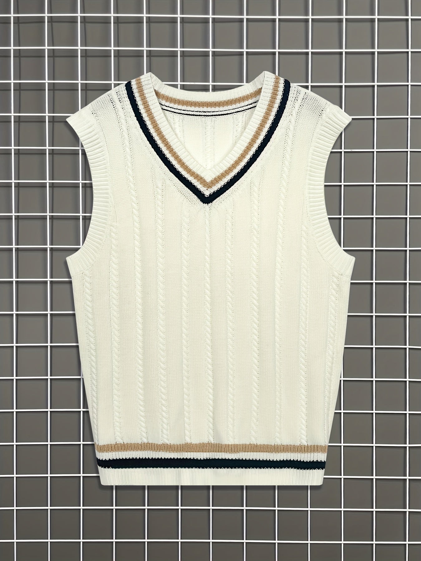 Preppy V-Neck Vest for Men Vintage Style Fall Winter