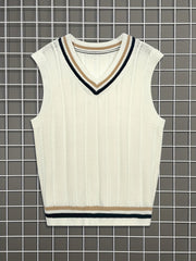 Preppy V-Neck Vest for Men Vintage Style Fall Winter