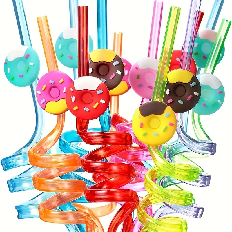 4pcs Donut Straws Reusable Plastic Straws for Kids' Donut Party Decorations