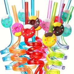 4pcs Donut Straws Reusable Plastic Straws for Kids' Donut Party Decorations
