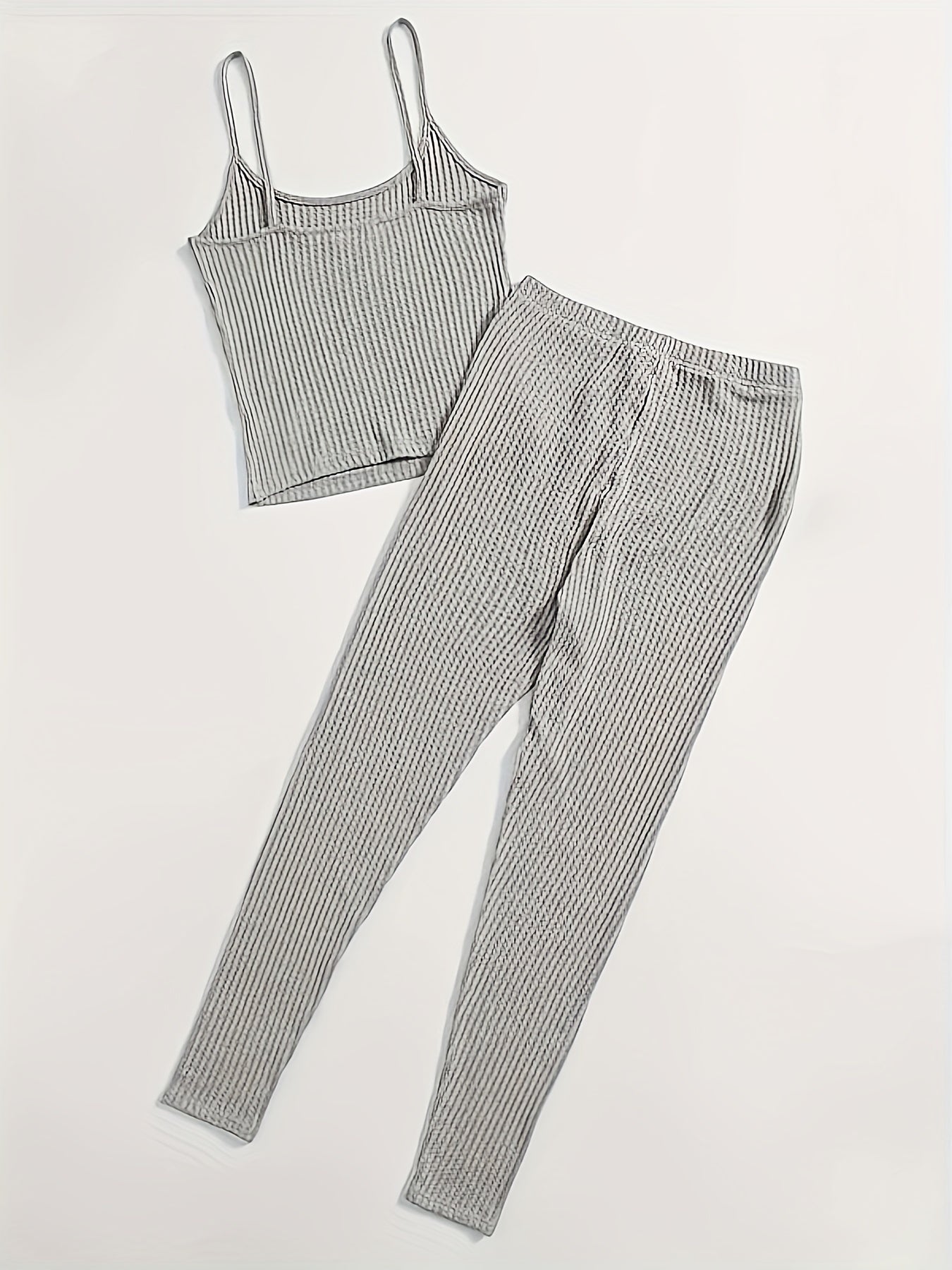 Solid Waffle Lounge Set Cami Top & Pants Women's Loungewear