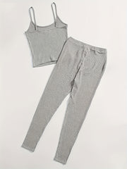 Solid Waffle Lounge Set Cami Top & Pants Women's Loungewear