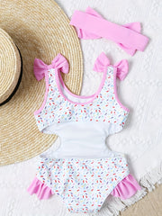 Girls Ice Cream Swimsuit with Ruffle Trim & Bow - Summer Swimwear