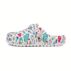 Women's Cartoon Doctor Print Clogs Lightweight Hollow Out Garden Shoes