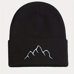 Mountain Embroidery Knit Hat Beanie for Men and Women
