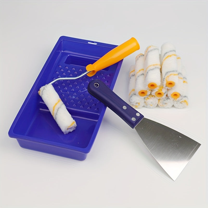 10pcs Mini Paint Roller Tool Box Set, Small Roller Frame Polyester
