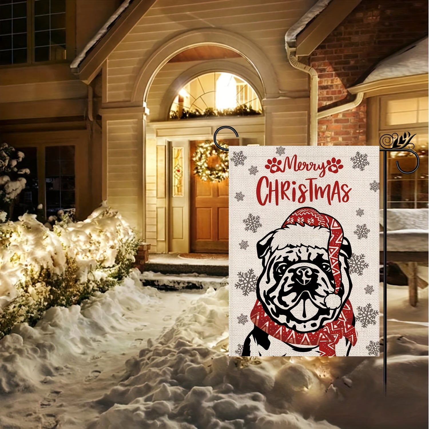 Christmas Bulldog Garden Flag - Xmas Winter Holiday Decoration