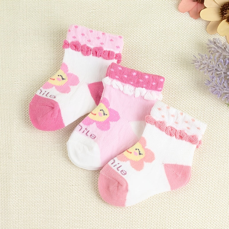 6 Pairs Baby Girls Lace Crew Socks Jacquard Infant Newborn Socks