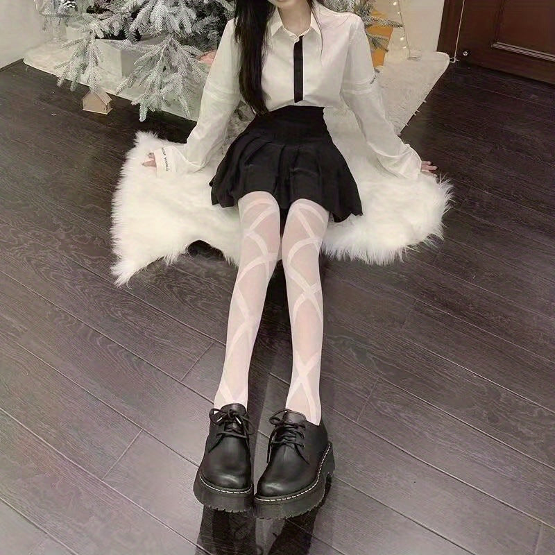 Gothic Criss Cross Thigh High Stockings - 2 Pairs