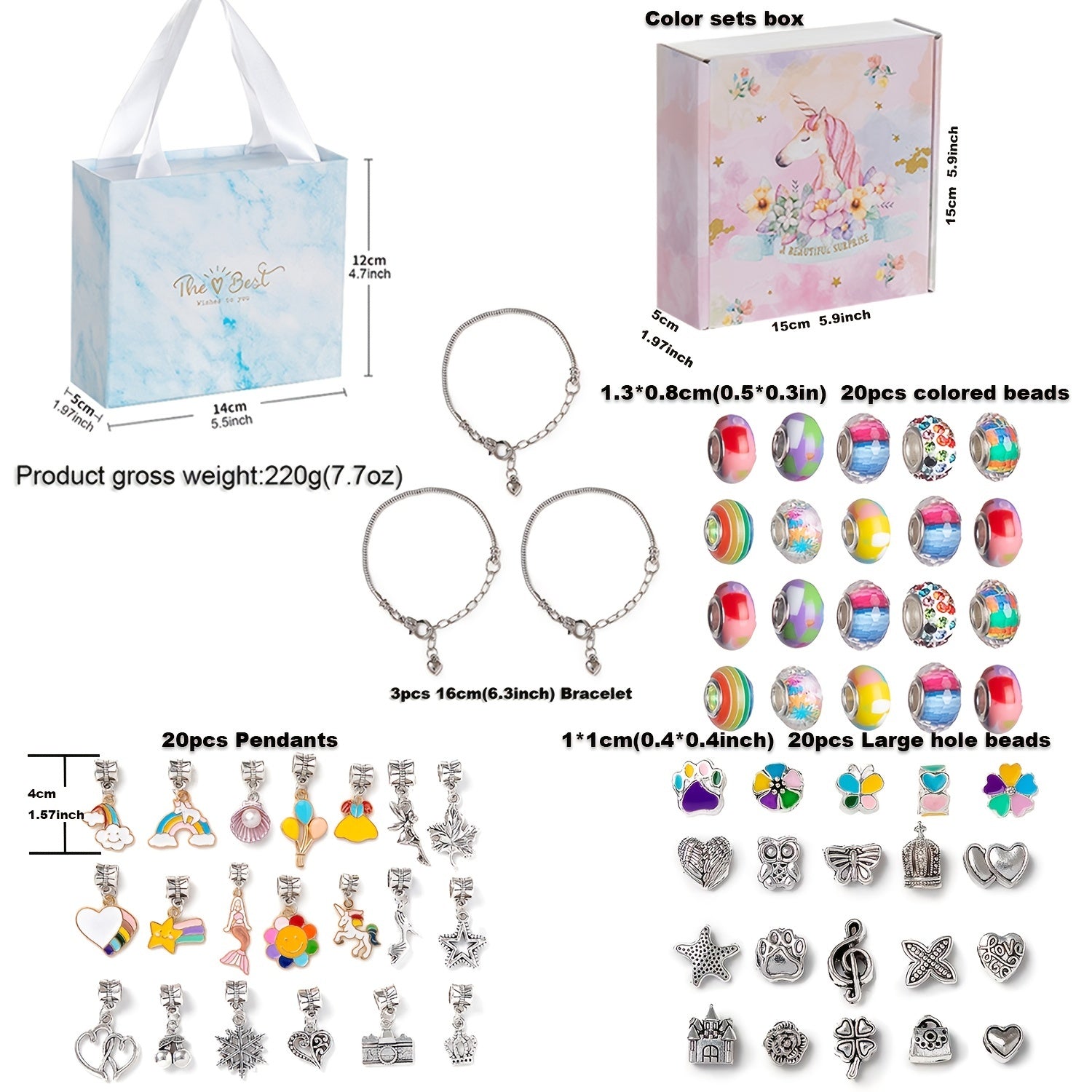63pcs Jewelry Bracelet Making Kit Beads Charms Necklace DIY Craft