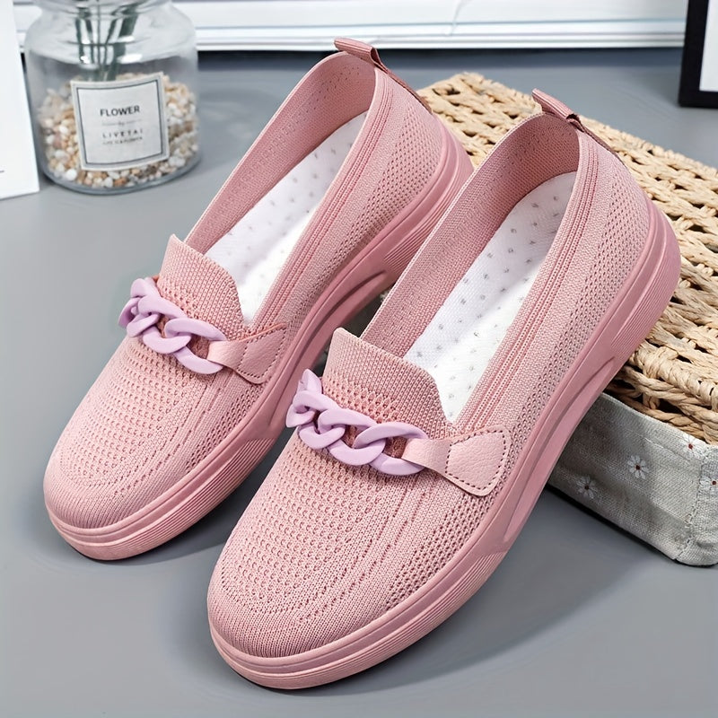 Women's Chain Decor Slip On Shoes Comfy Sneakers