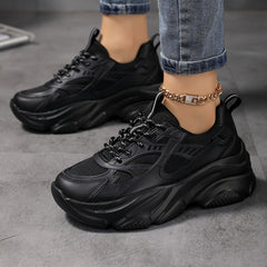 Women's Lace up Chunky Sneakers High Elastic Height Increased Running Shoes