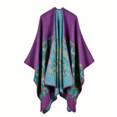 Vintage Block Hoodie Shawls Boho Geometric Jacquard Wrap Large Blanket Poncho