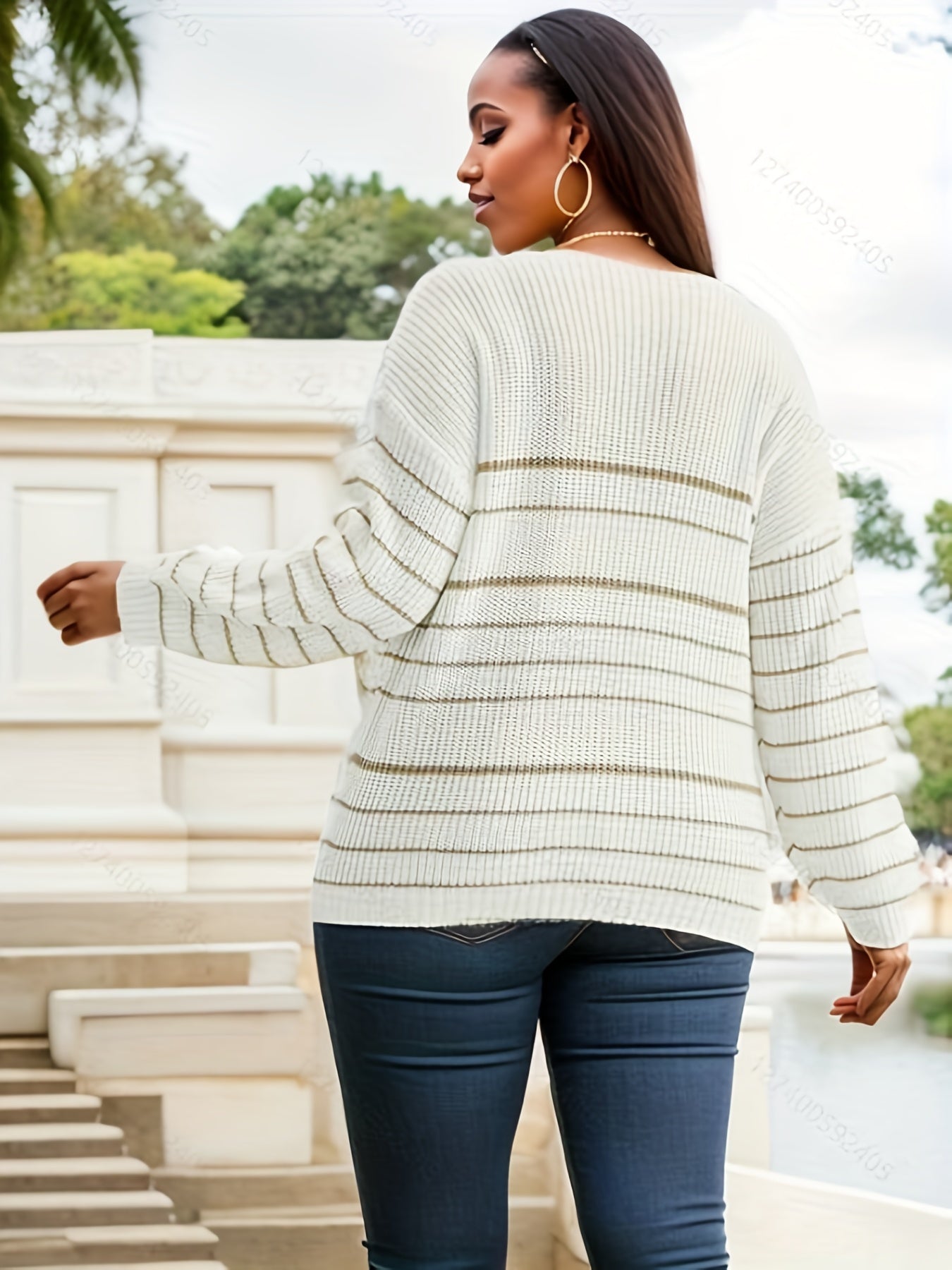 Casual Stripe Print V Neck Sweater