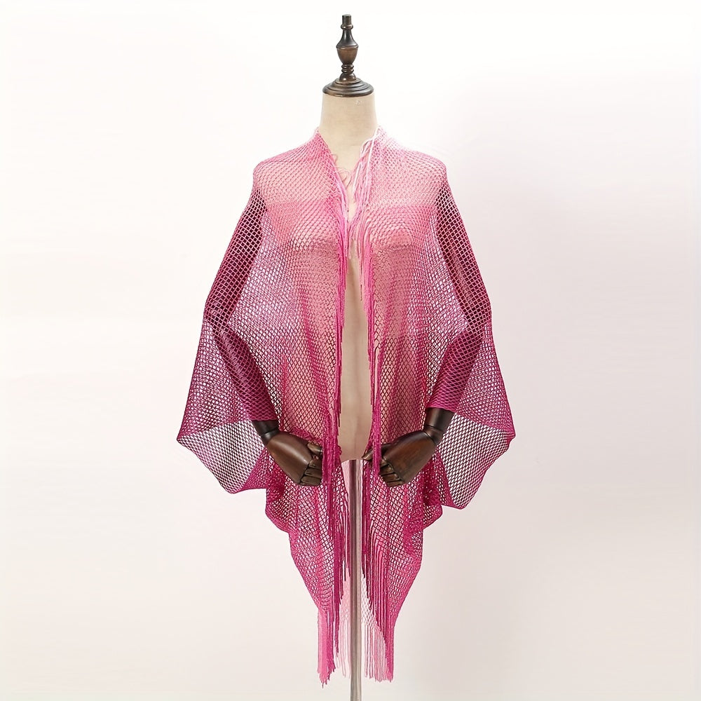 Gradient Rhombus Tassel Shawl Thin Wrap Bikini Cover Up