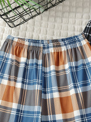 3pcs Boys Casual Plaid Straight Loose Long Pants for Spring & Autumn