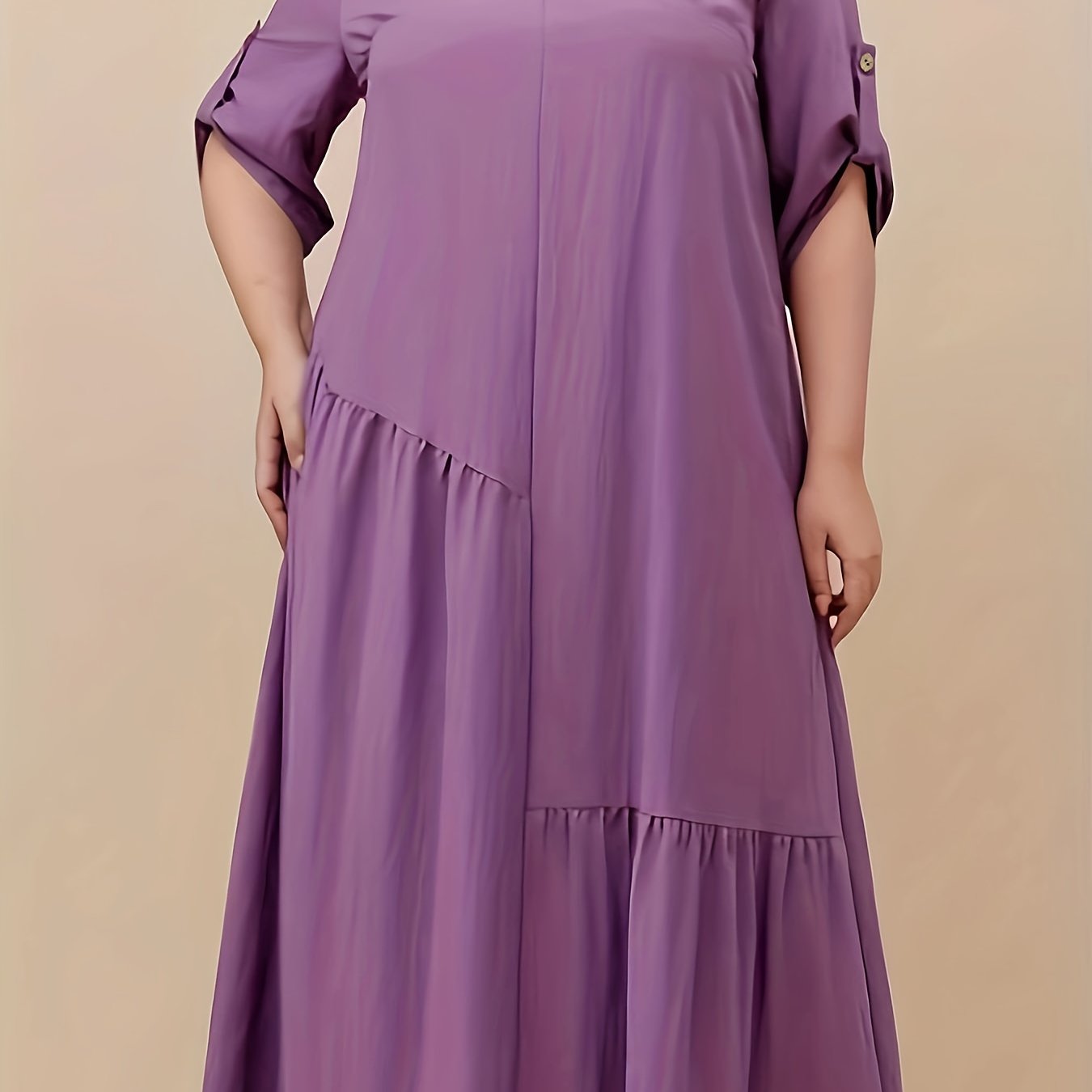 Kaftan Dress Women's Plus Solid Round Neck Asymmetrical