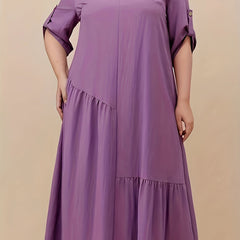 Kaftan Dress Women's Plus Solid Round Neck Asymmetrical