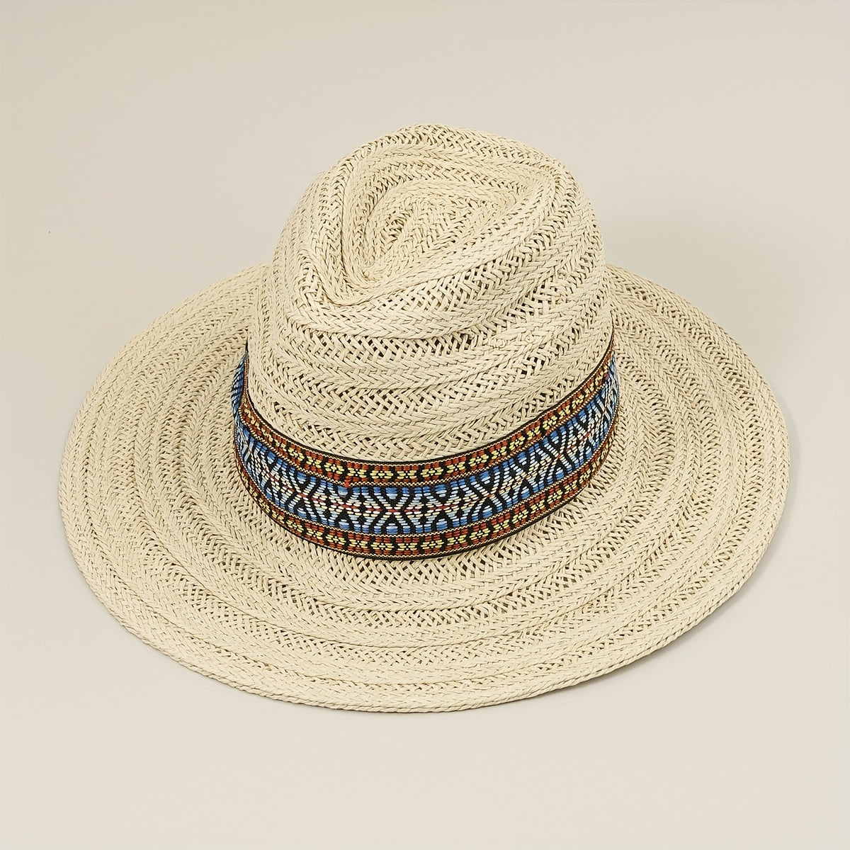 Drawstring Woven Cowboy Hat Spring Autumn Sun Protection Jazz Straw Hat