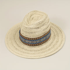 Drawstring Woven Cowboy Hat Spring Autumn Sun Protection Jazz Straw Hat