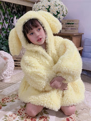Girl's Rabbit Ear Hooded Coat & Shorts Set Soft Casual Outfits