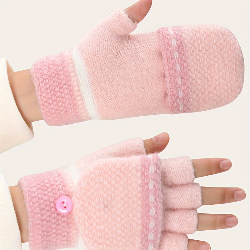 Half Finger Knitted Gloves For Boys And Girls Winter Warm Keeping Gloves