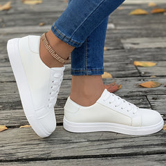 Solid Faux Leather Flat Skate Shoes Low Cut Lace Up Sneakers