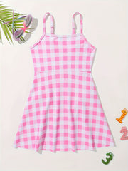 Girls Checkered Swimsuit - Comfy 1 Piece Bathing Suit