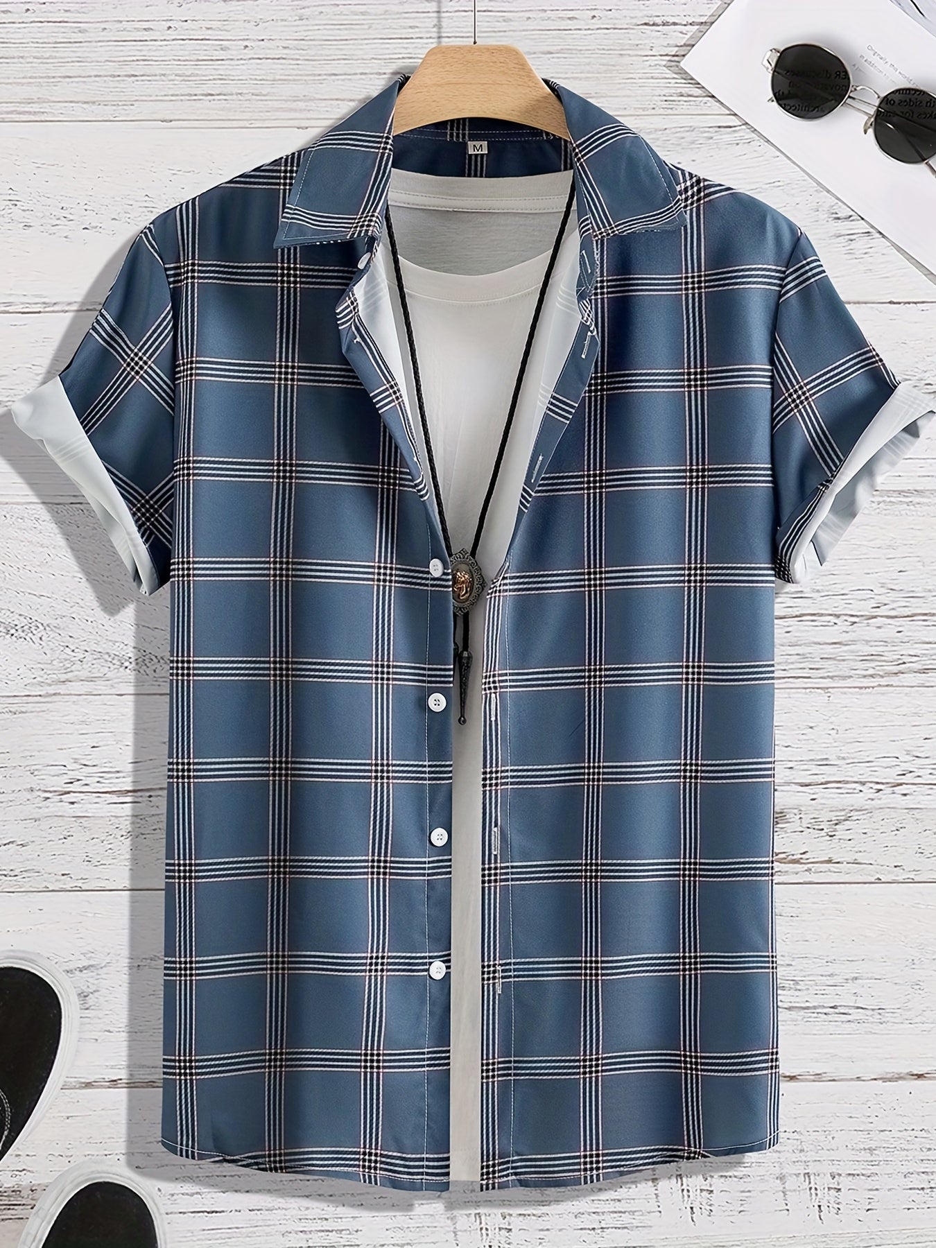 Men's Plaid Stretch Button Up Short Sleeve Shirt