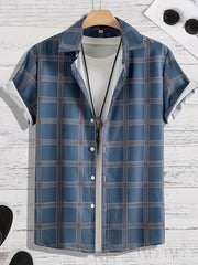 Men's Plaid Stretch Button Up Short Sleeve Shirt