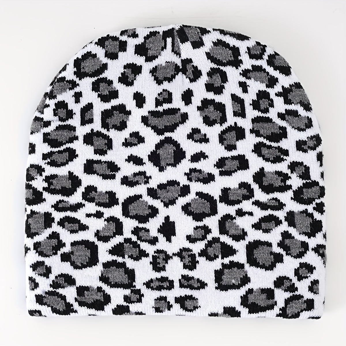 Leopard Jacquard Beanie Y2K Unisex Warm Hat Hip Hop Ski Hats Vintage Beanies