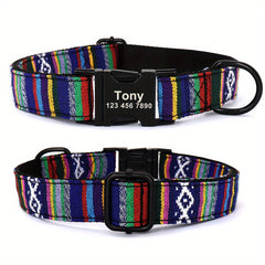 Striped Dog Necklace with ID Tag and Metal Buckle