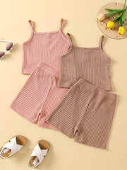 2-Piece Toddler Girl's Ribbed Knit Cami Crop Tops & Track Shorts Summer Outfit